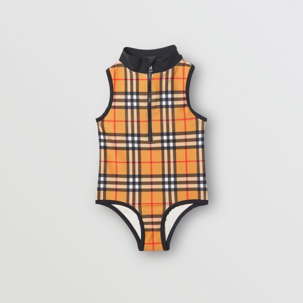 Girls Antique Yellow Check Swimwear Supply