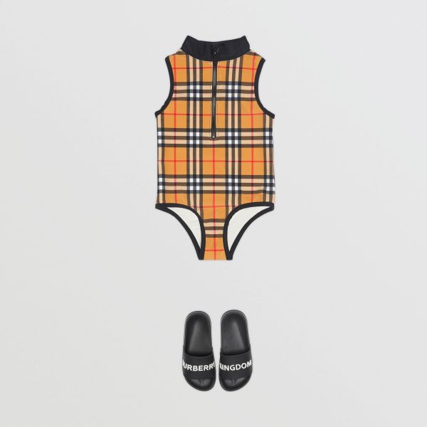 Girls Antique Yellow Check Swimwear Supply