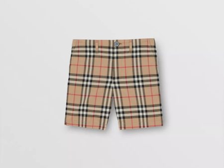 Boys Beige Stripe Cotton Shorts For Discount