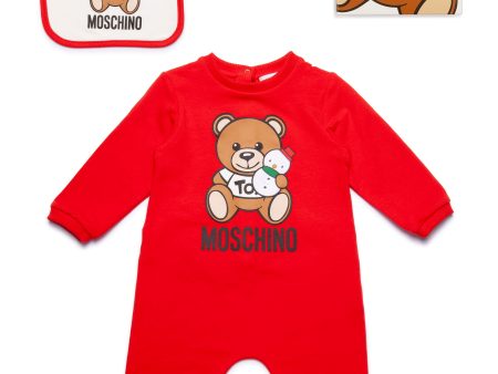 Baby Boys & Girls Red Logo Cotton Jumpsuit & Bib Supply