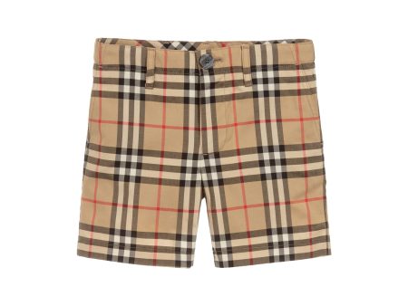 Boys Beige Check Cotton Shorts Discount