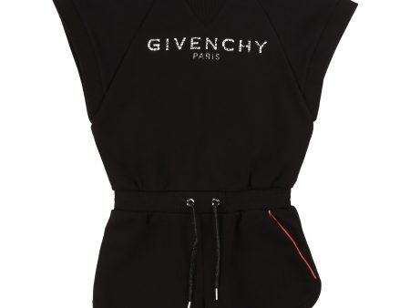 Girls Black Logo Cotton Jumpsuit For Sale