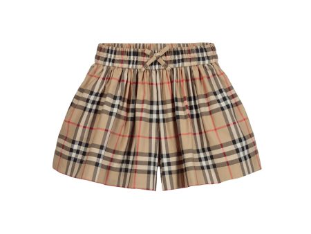 Girls Beige Check Cotton Shorts Online