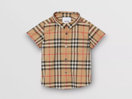 Baby Boys Beige Check Cotton Shirt on Sale