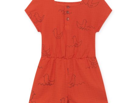 Girls Red Clay Cotton Geese Sleeveless Playsuit Discount