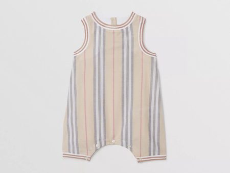 Baby Boys & Girls Beige Stripe Cotton Babysuit For Discount