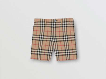 Boys Archive Beige Check Cotton Shorts For Cheap