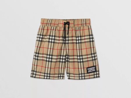 Boys Archive Beige Check Swim Shorts Online now